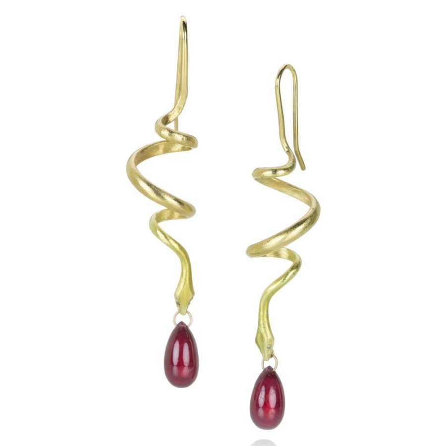 Earrings Gabriella Kiss | Spiral Snake Earrings With Ruby Drops