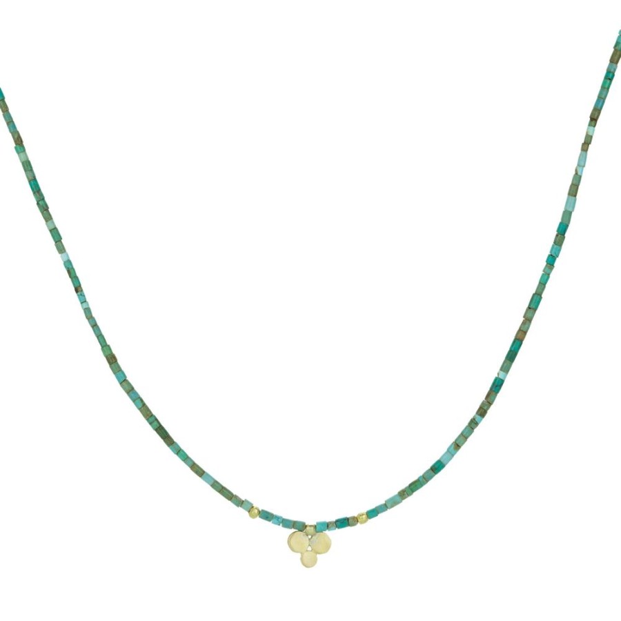 Necklaces Ananda Khalsa | Green Turquoise Necklace With Trio Charm