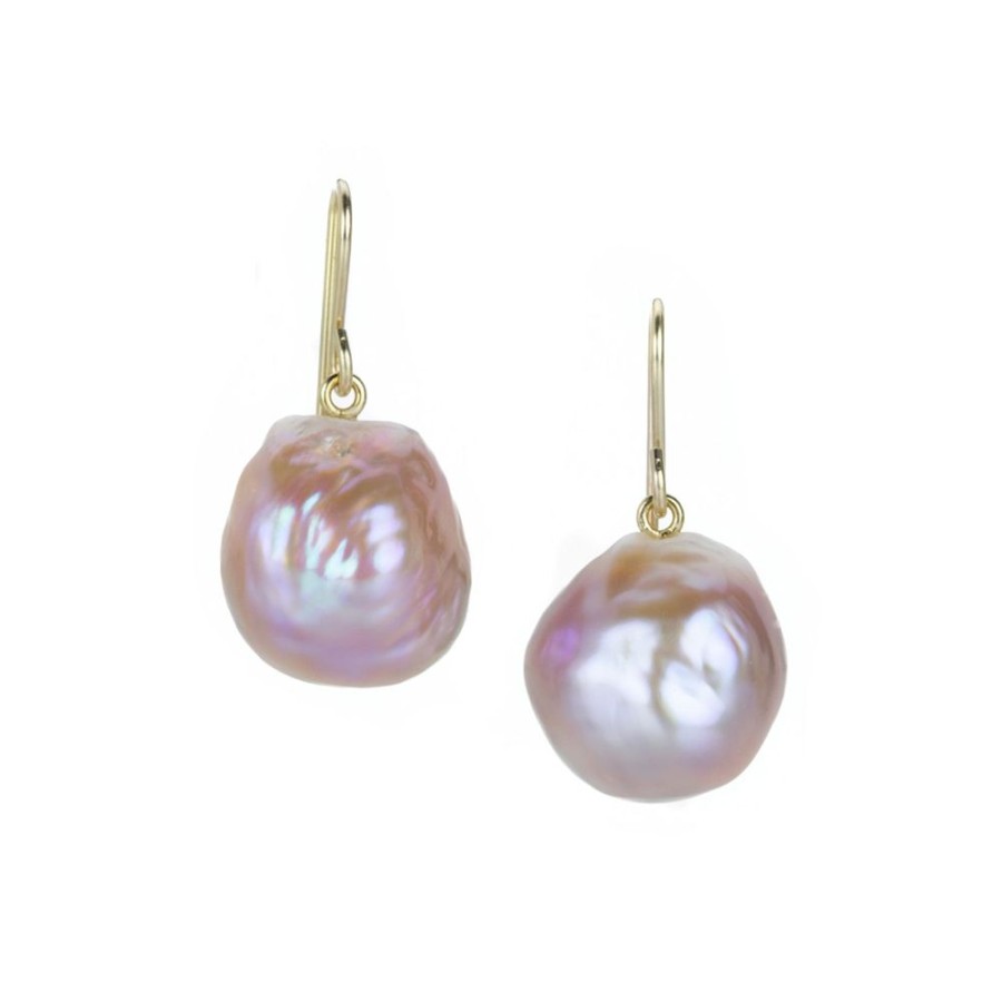 Earrings Maria Beaulieu | Metallic Pink Baroque Freshwater Pearl Earrings