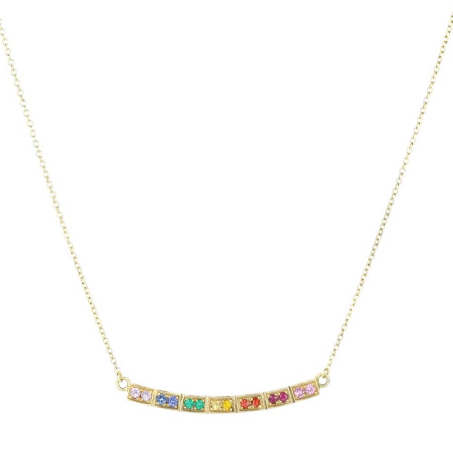 Necklaces Annie Fensterstock | Rainbow Sapphire Bar Necklace