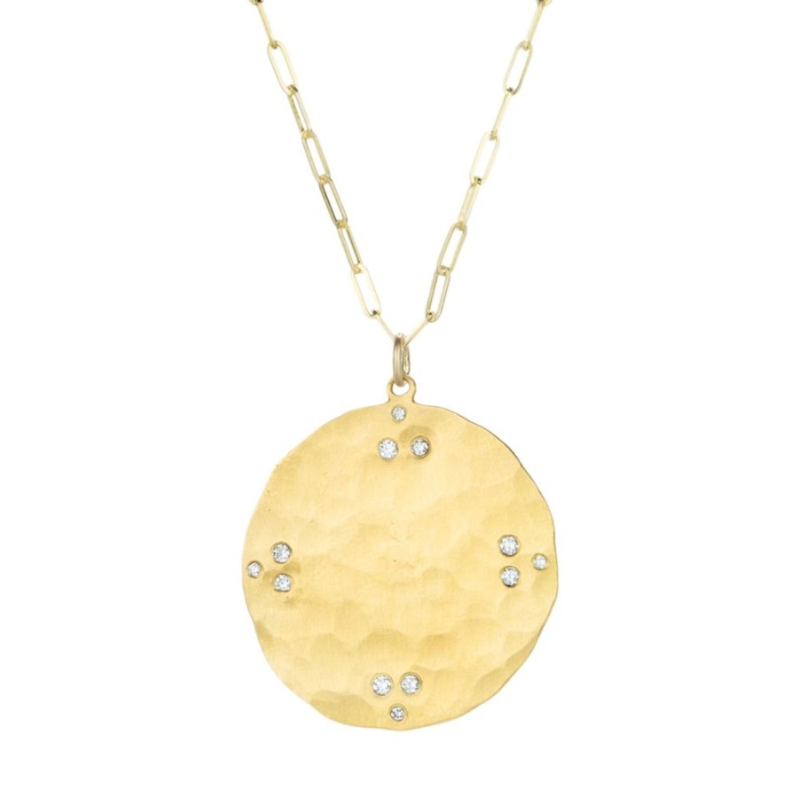 Necklaces Ananda Khalsa | Hammered Disc And Diamond Pendant Necklace