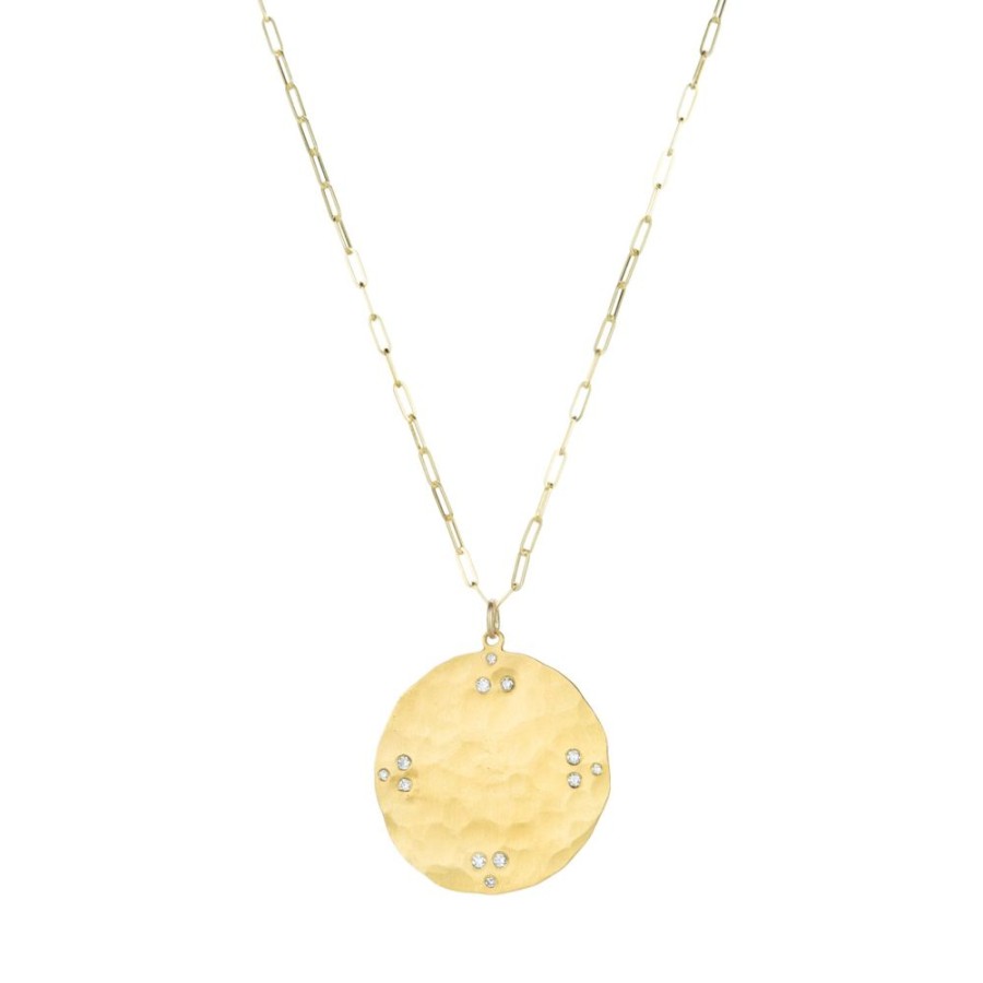 Necklaces Ananda Khalsa | Hammered Disc And Diamond Pendant Necklace