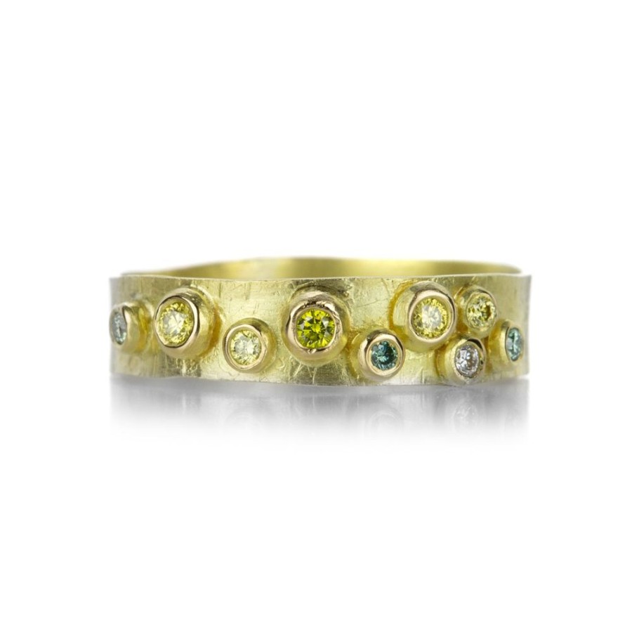 Rings Lene Vibe | 18K Hammered Band With Multicolored Diamonds