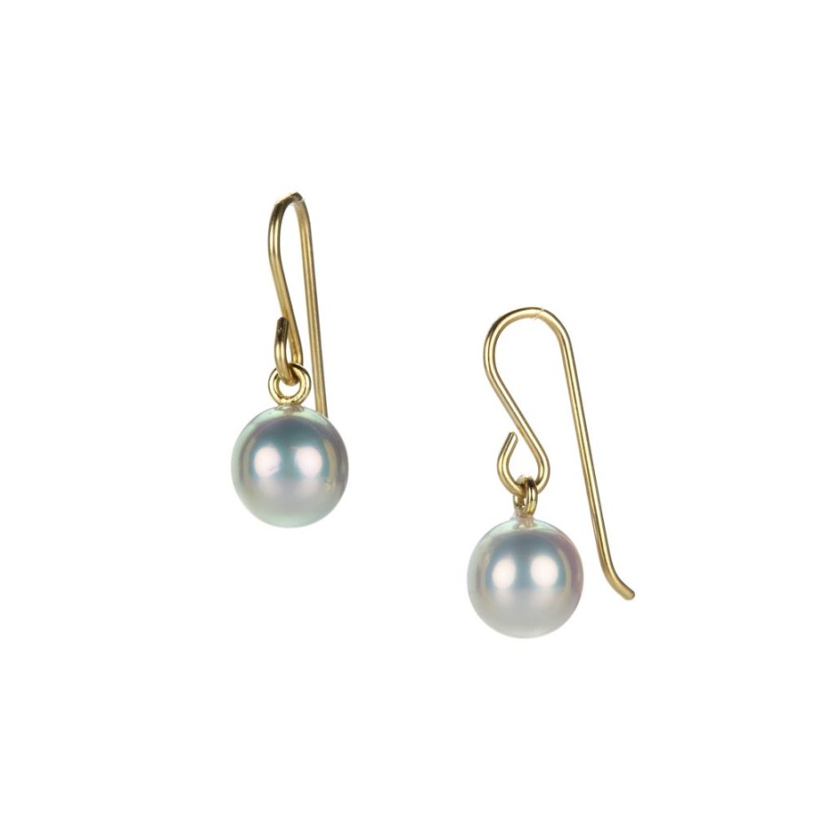 Earrings Maria Beaulieu | Round Metallic White Freshwater Pearl Earrings