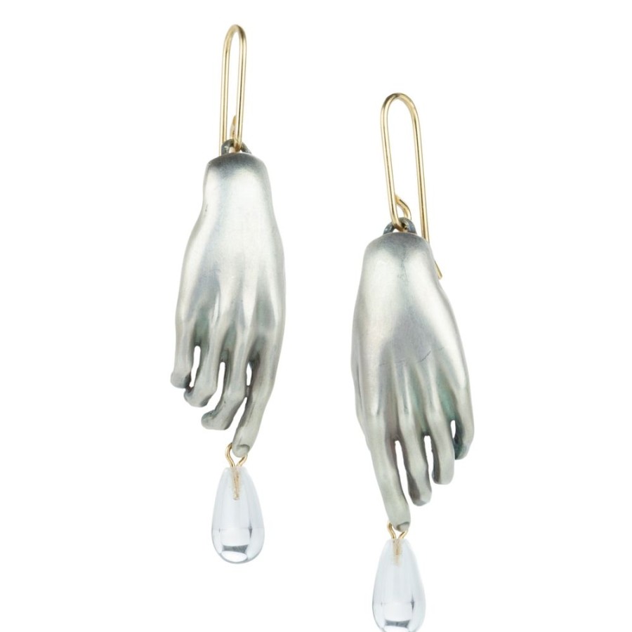 Earrings Gabriella Kiss | Silver Hand Earrings With Crystal Drops